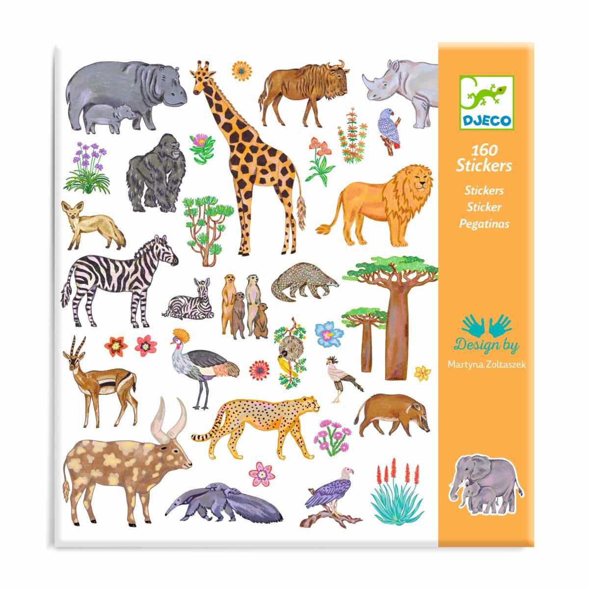 Djeco Aufkleber Sticker Kenia Safaritiere 160 Stück