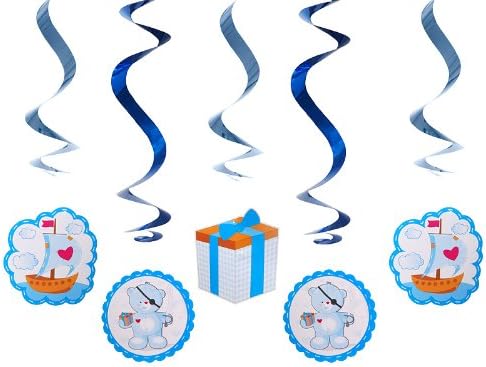 PartyDeco Deko Girlande für die Babyparty Bär blau 5 Stück