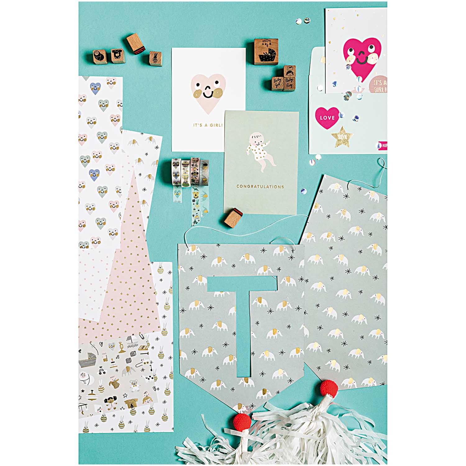 Rico Design Stempelset Hello Baby 9 Stempel inklusive Stempelkissen