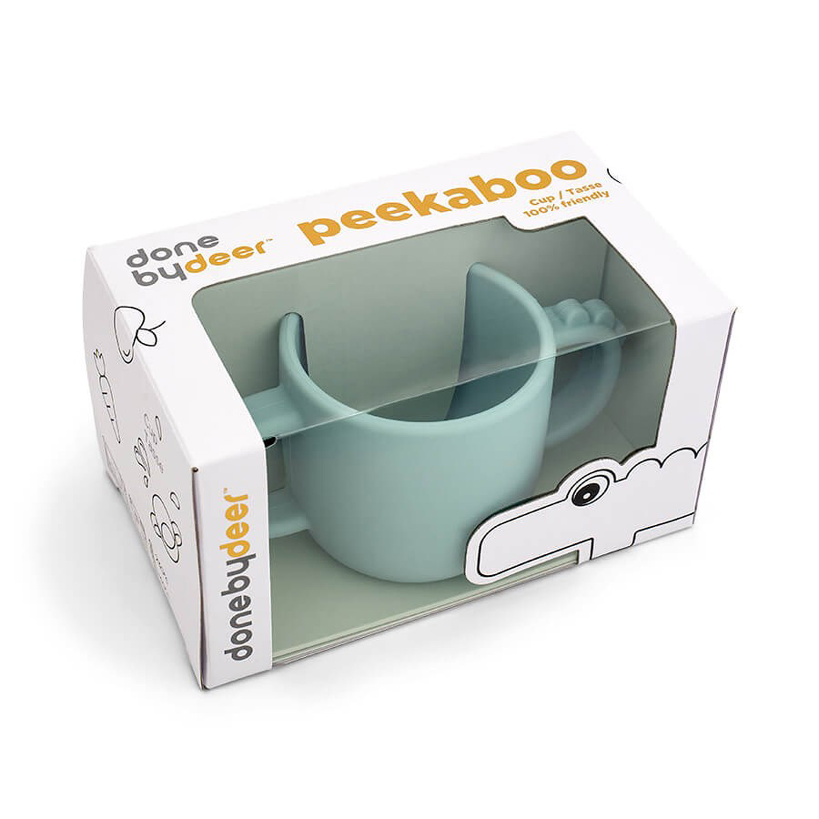 Done by deer Silikonbecher mit Griff Peekaboo Becher Elefant blau