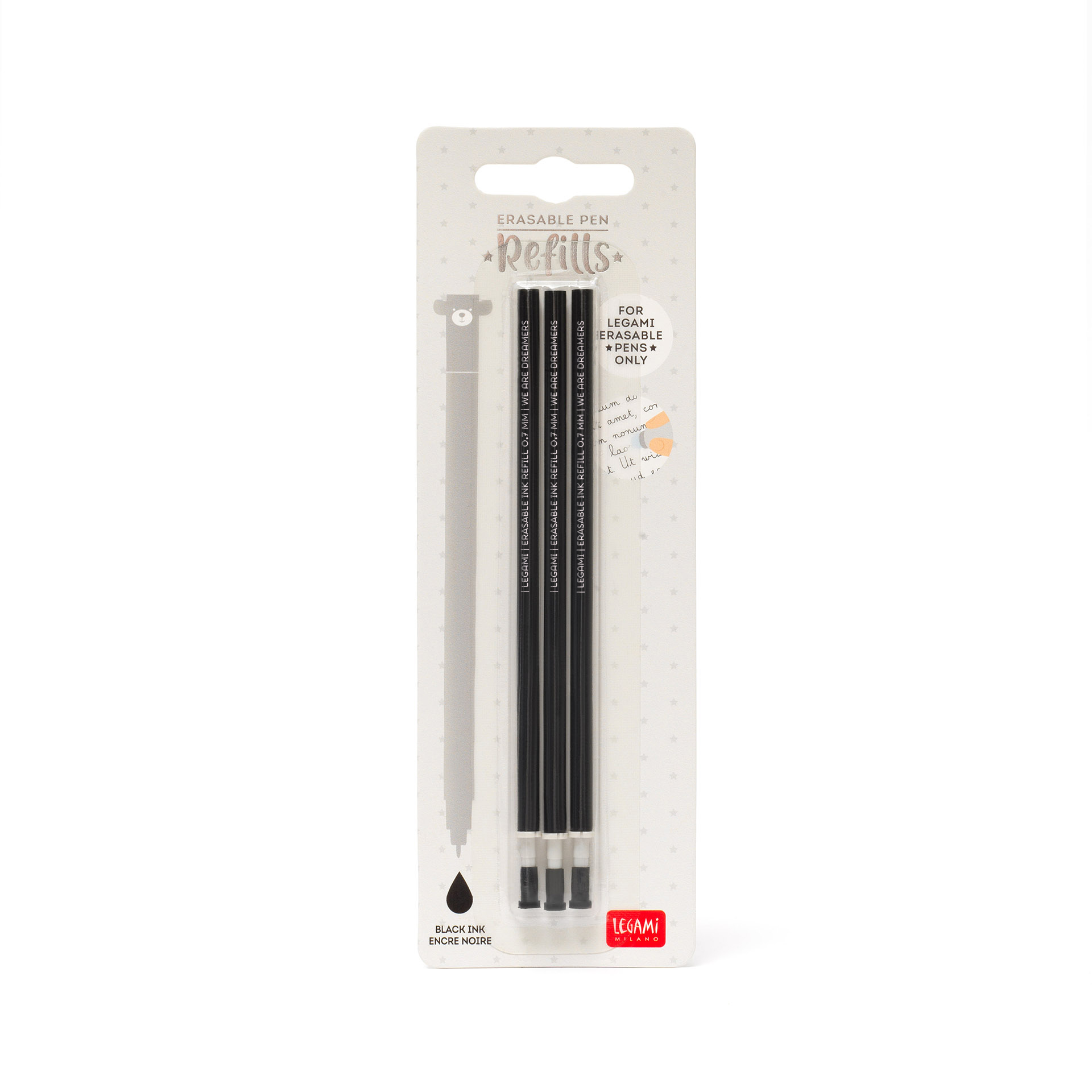 Legami 3 Ersatzminen für löschbaren Gelstift Black Schwarz