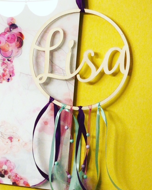 Personalisiertes Holzschild rund Traumfänger mit Wunschname zum Basteln 27 cm Personalisiertes Holzschild rund Traumfänger mit Wunschname zum Basteln 27 cm
