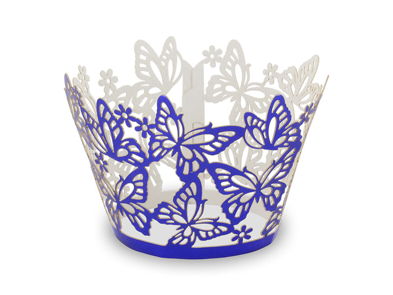 Elfenstall Muffin Zierumrandung 12 Stück Schmetterling Metallic-Blau