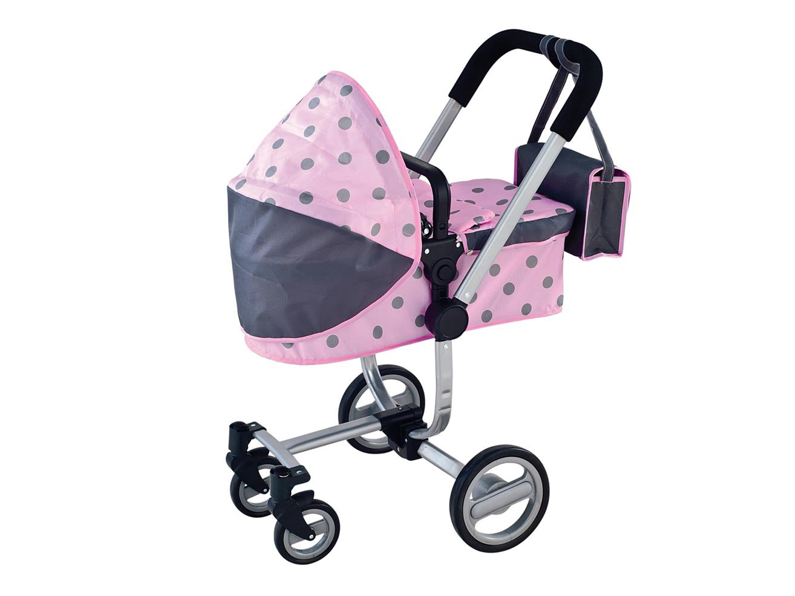 Baby Rose Puppenwagen mit Wickeltasche Punkte rosa