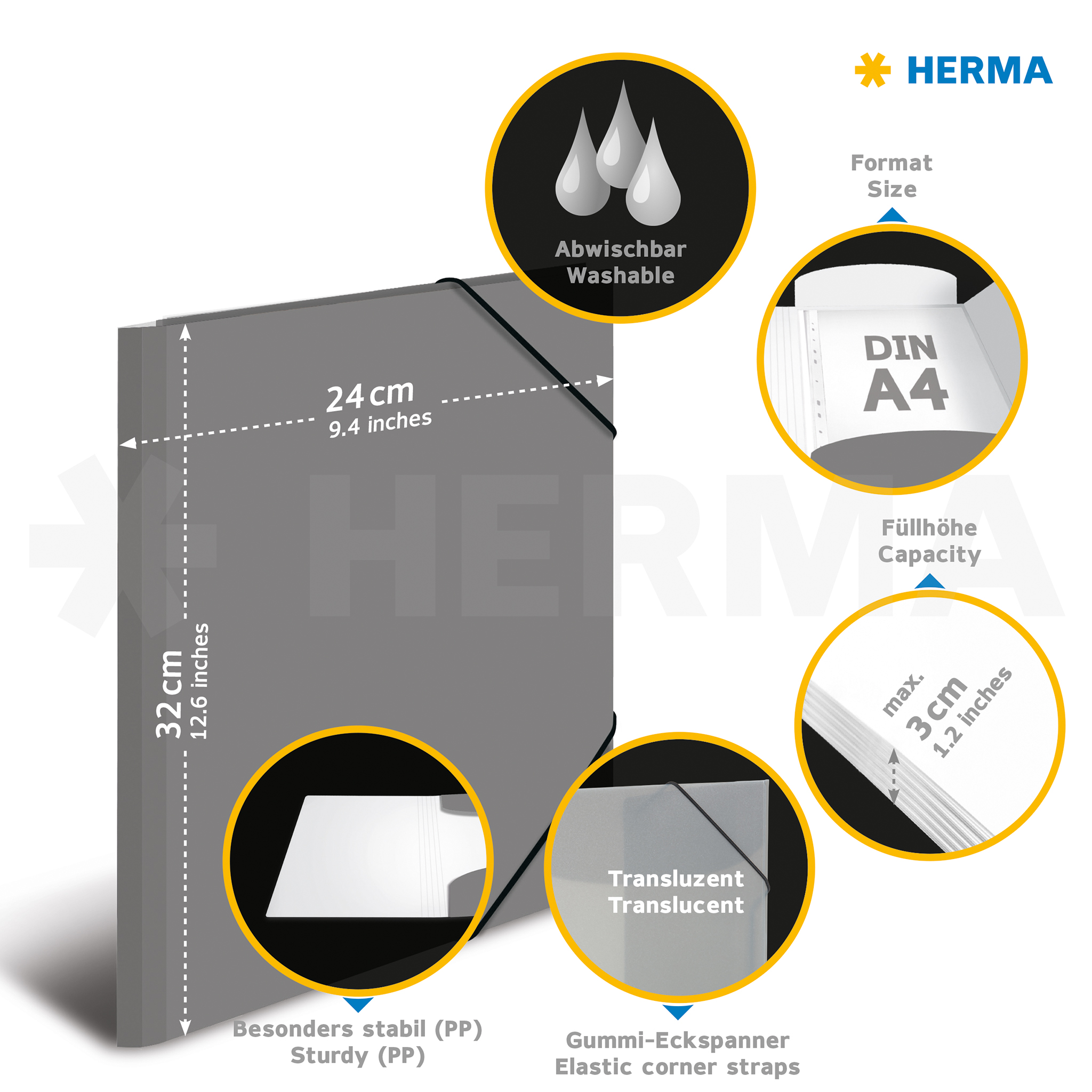 Herma Gummizugmappe A4 Kunststoff Neon Gelb Herma Gummizugmappe A4 Kunststoff Neon Gelb