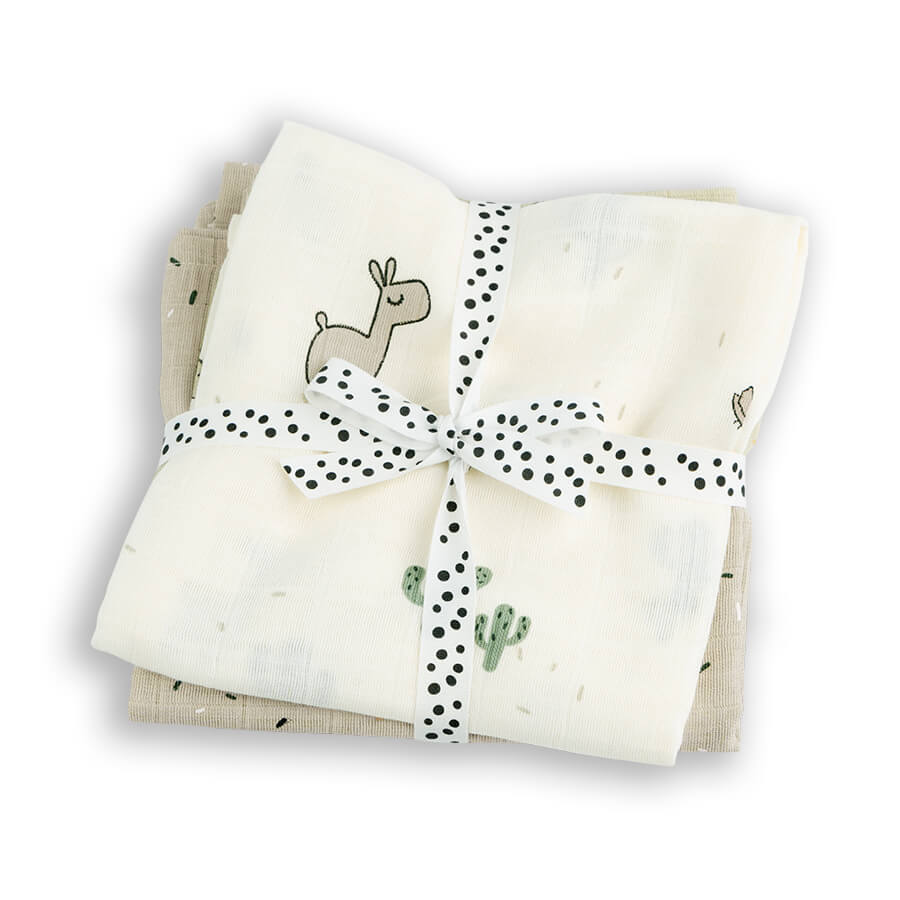 Done by Deer Pucktuch Swaddle Mulltuch 120 x 120 cm 2 Stück sand Lama