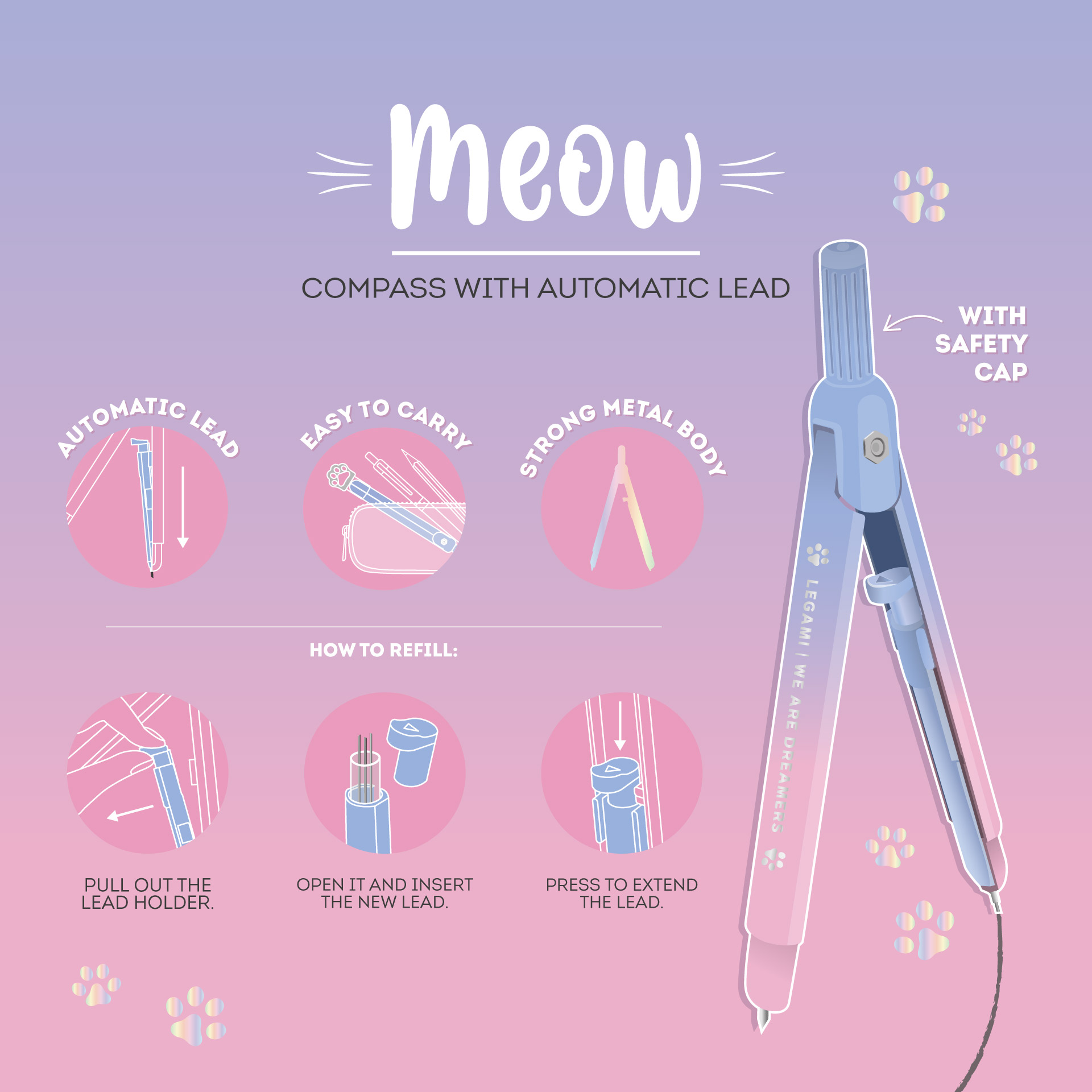 Legami Zirkel Meow mit automatischer Mine Kitty Katze