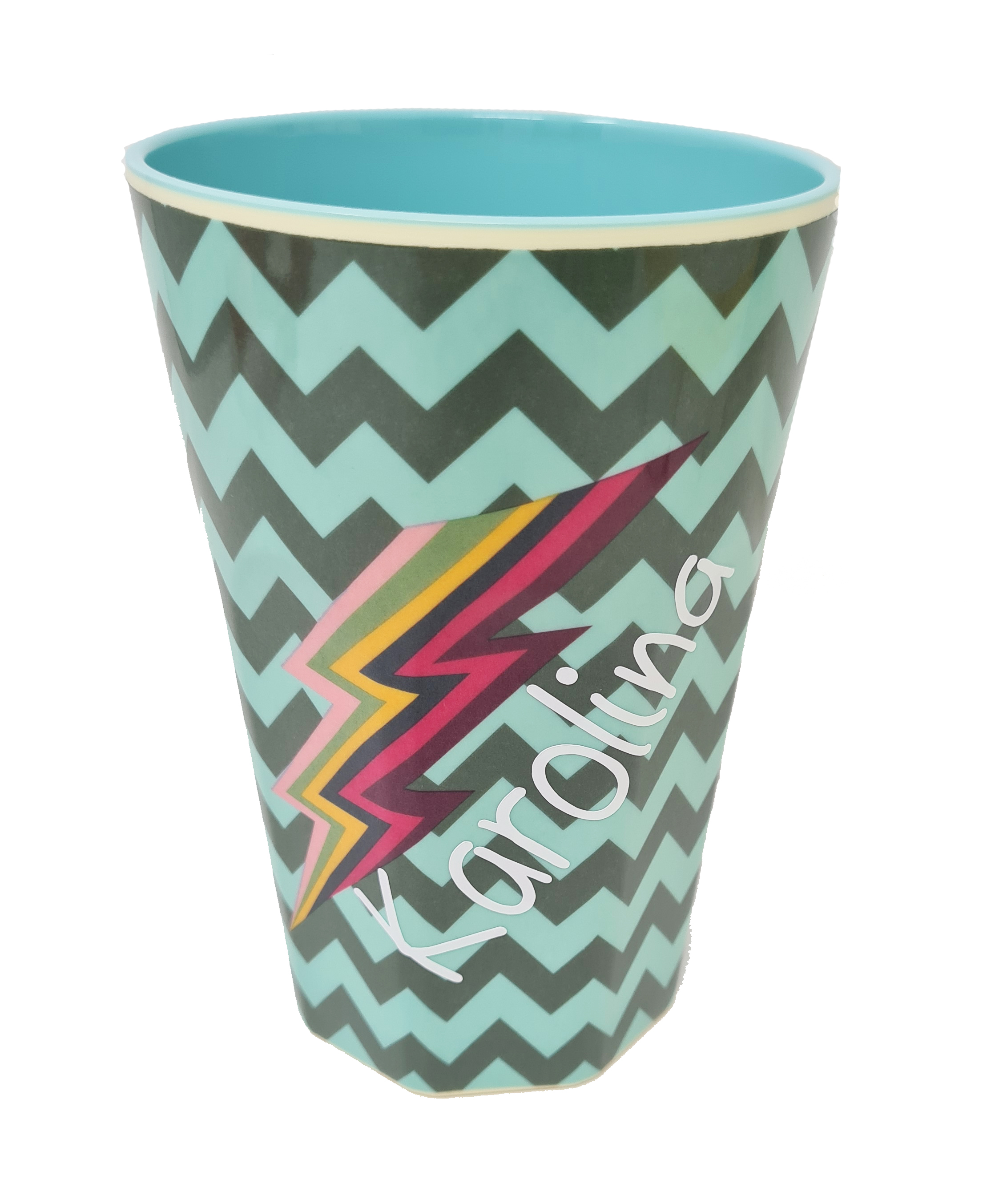 Elfenstall Rice Becher mit Wunsch-Namen personalisiert ZigZag Blitz Large