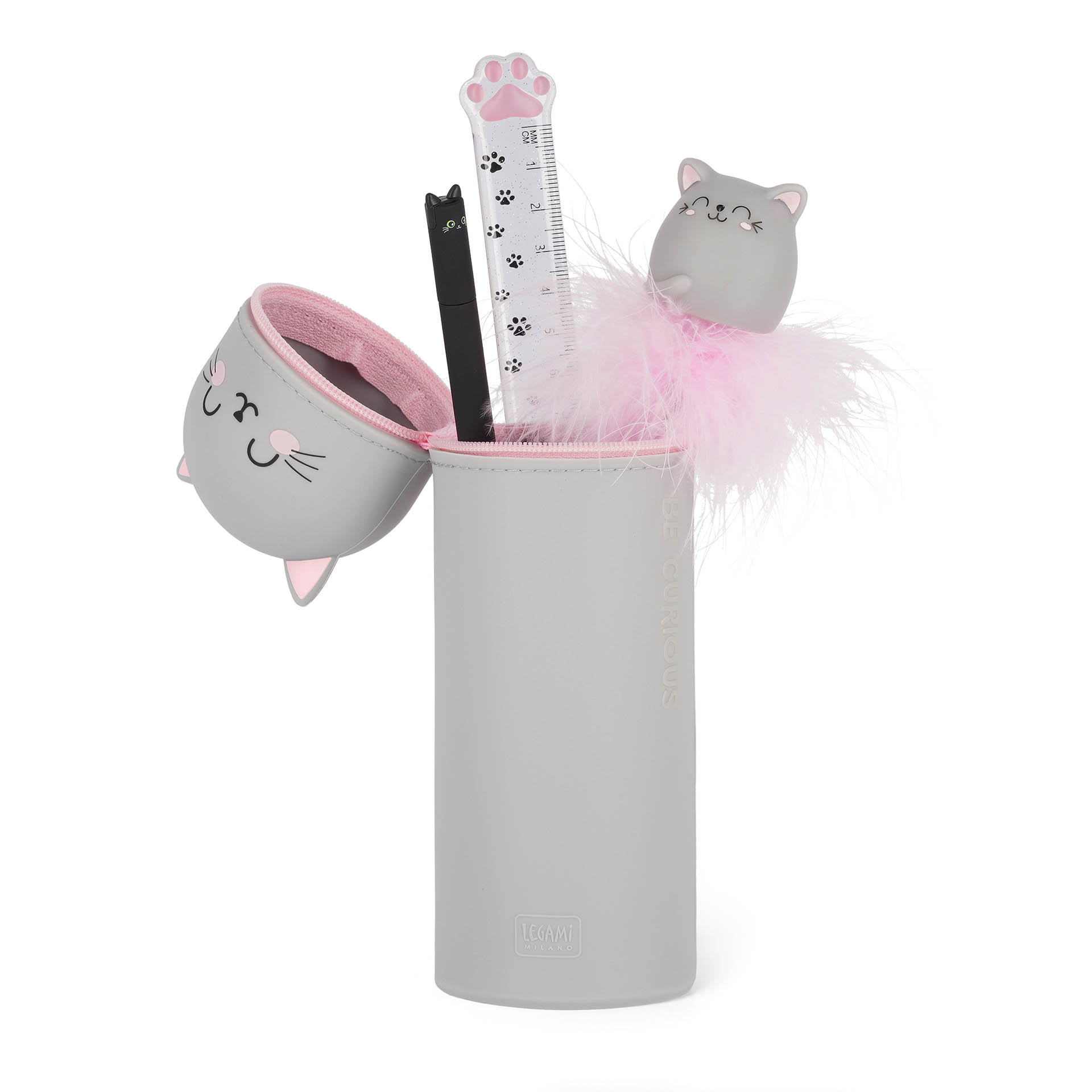Legami 2 in 1 Federmäppchen aus Silikon Kawaii Kitty Katze