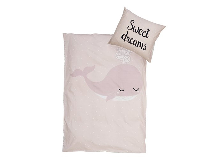 Bloomingville Kinder-Bettwäsche in rosa mit Motiv Wal 80 x 100 cm