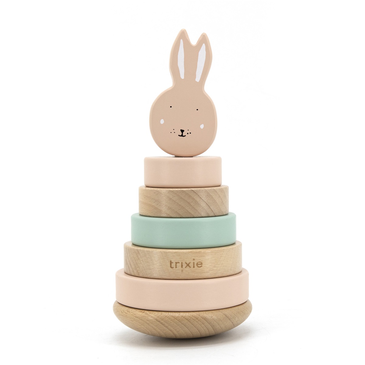 Trixie Baby Stapelturm mit Ringen aus Holz Hase Mrs Rabbit rosa