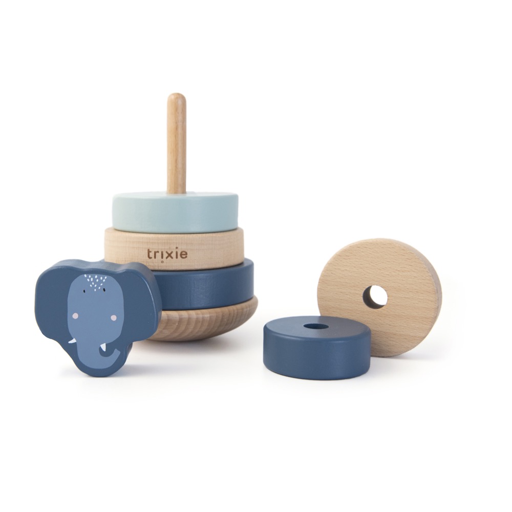Trixie Baby Stapelturm mit Ringen aus Holz Mrs. Elephant Elefant blau