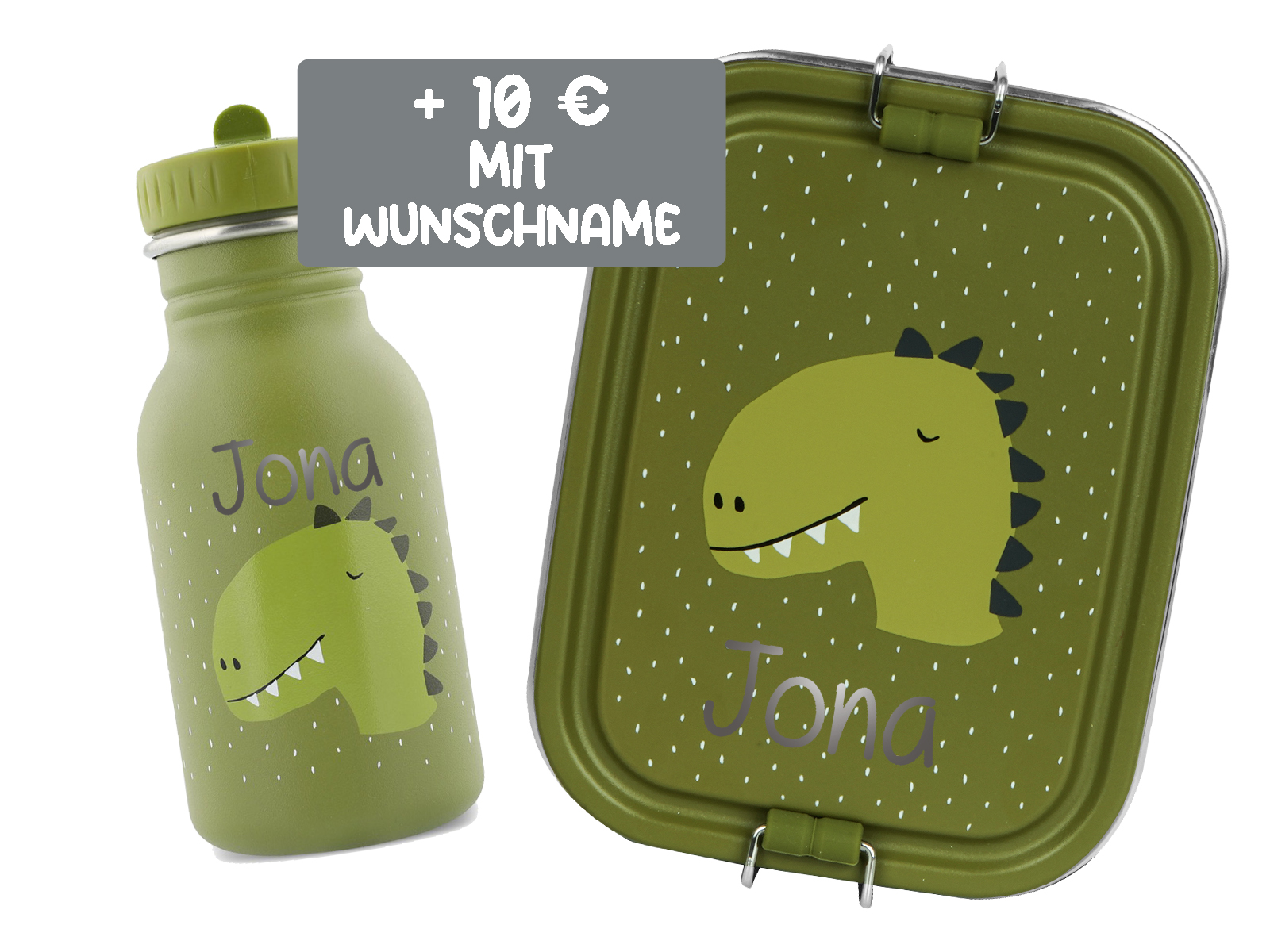 Trixie Baby Brotdose Trinkflasche Set Edelstahl Dino Grün Small