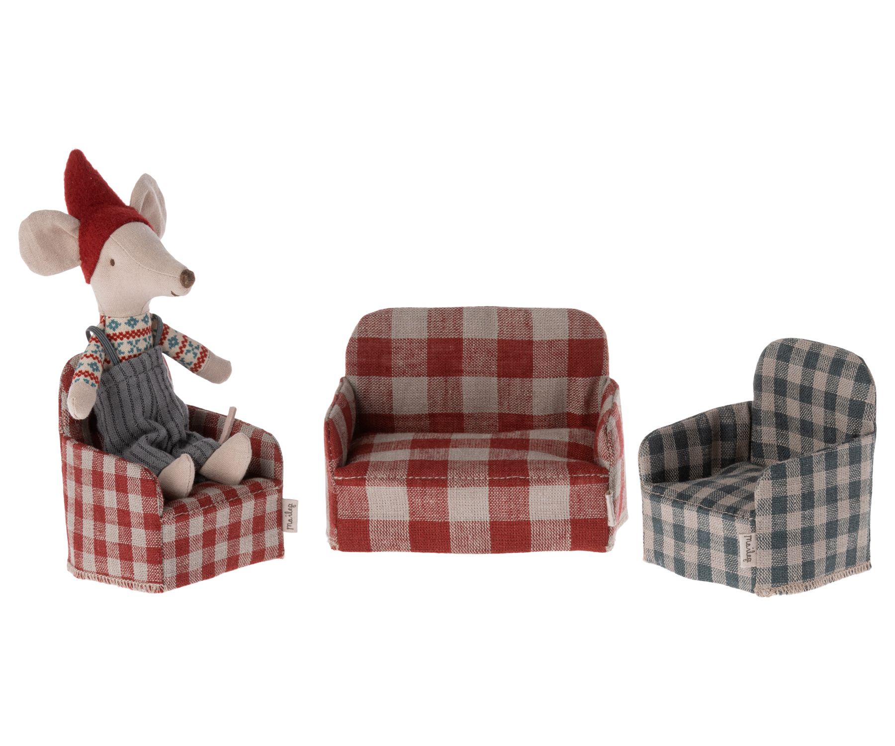 Maileg Couch Sofa rot kariert für Mäuse