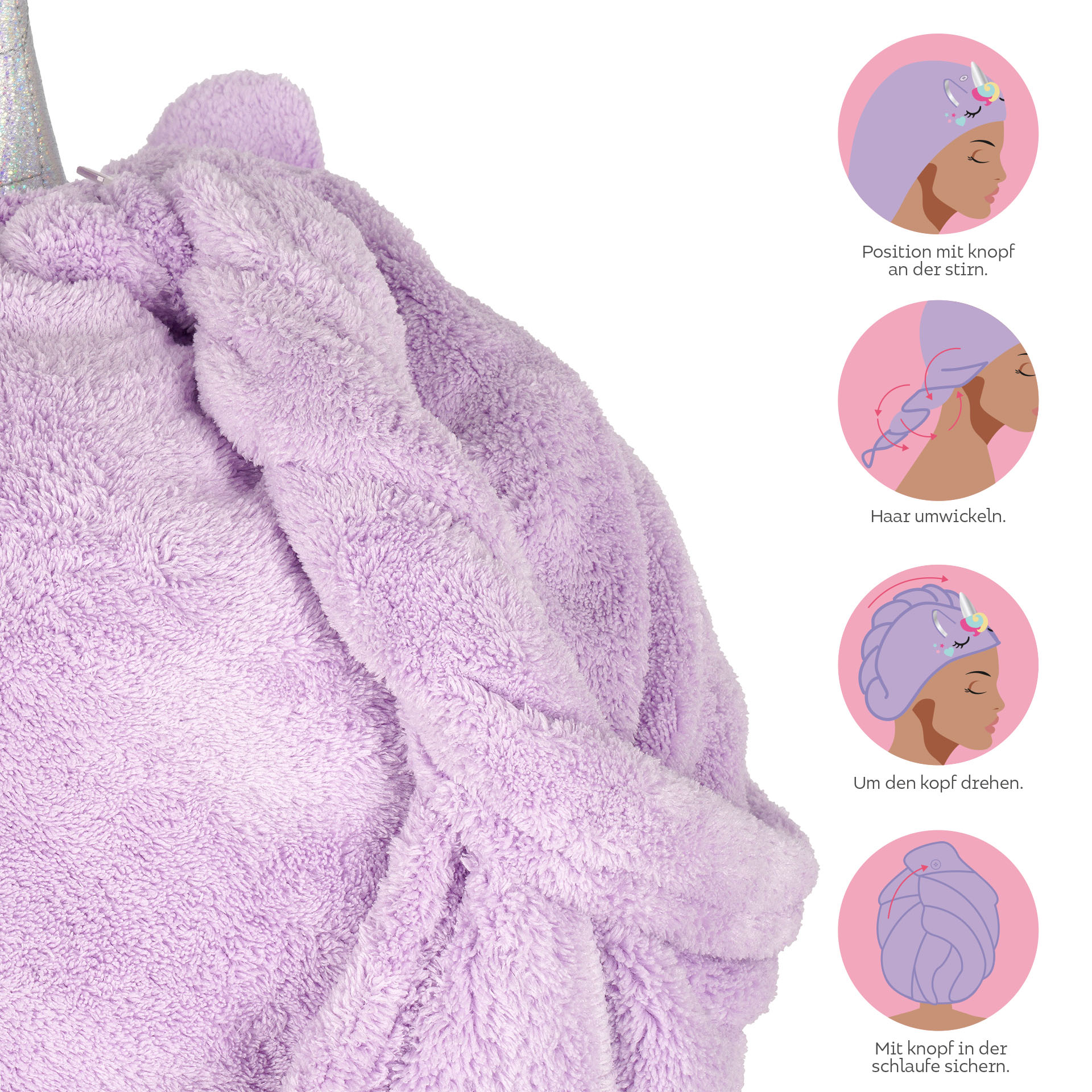 Legami Turban-Handtuch für die Haare - Love my Hair Unicorn Einhorn
