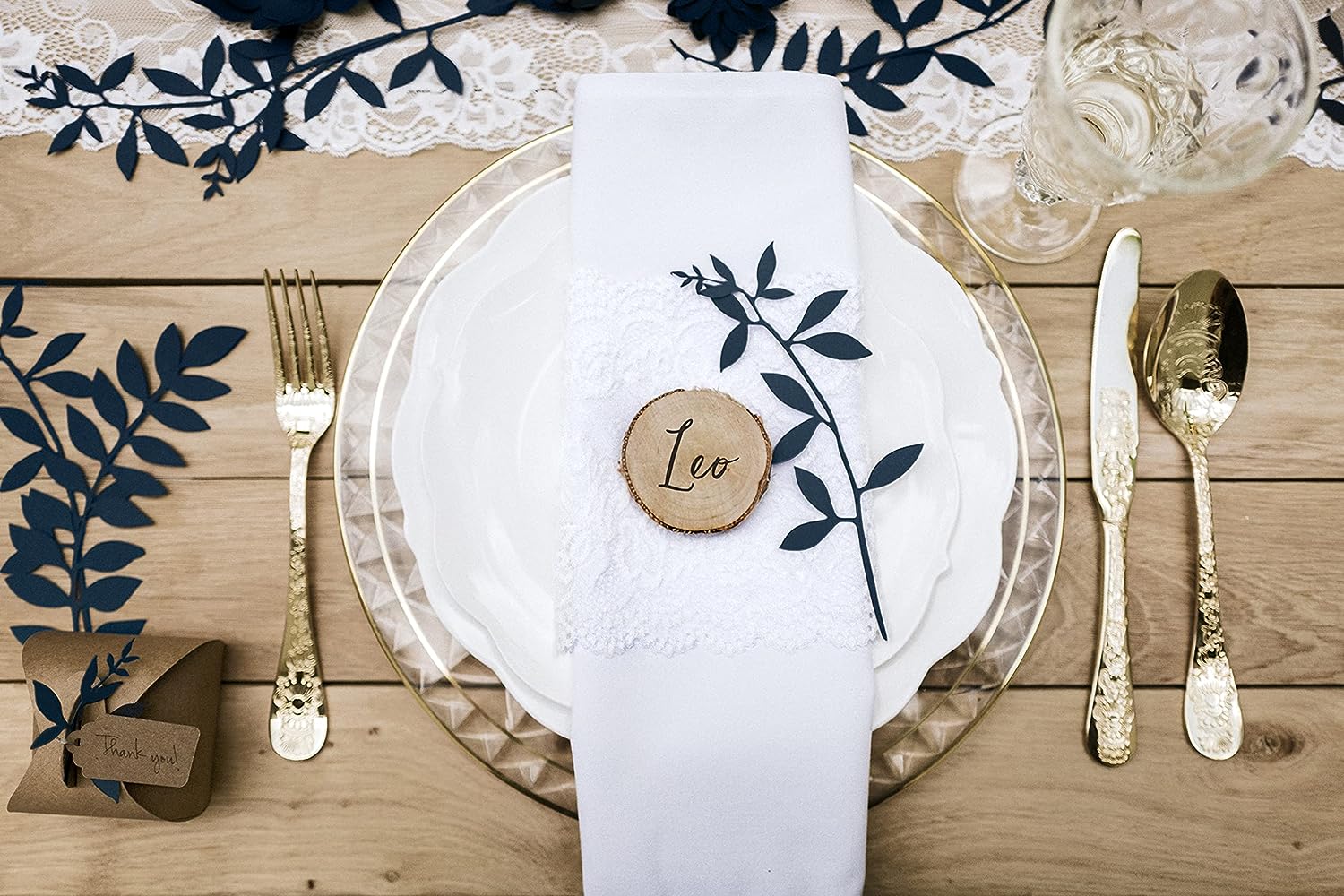 PartyDeco Hochzeitsdeko Tischdekoration Papierzweige Navy blue Blau