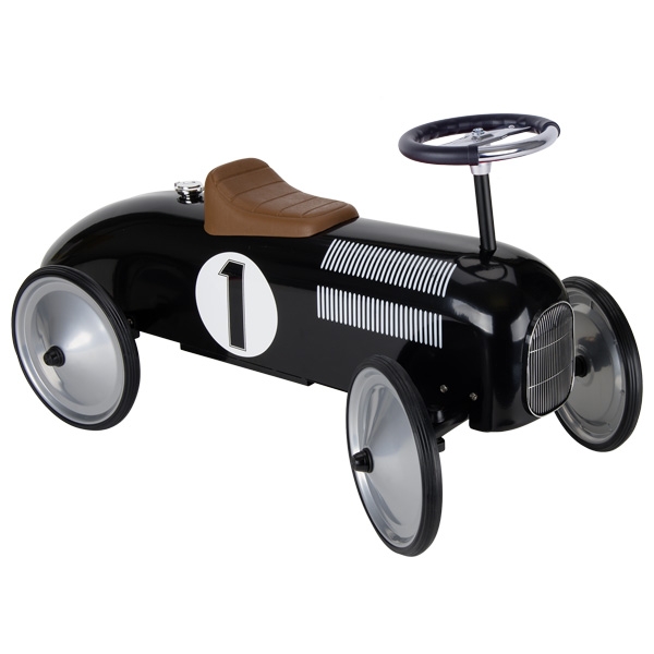 Goki Retro-Rutschauto Rutscherfahrzeug aus Metall schwarz