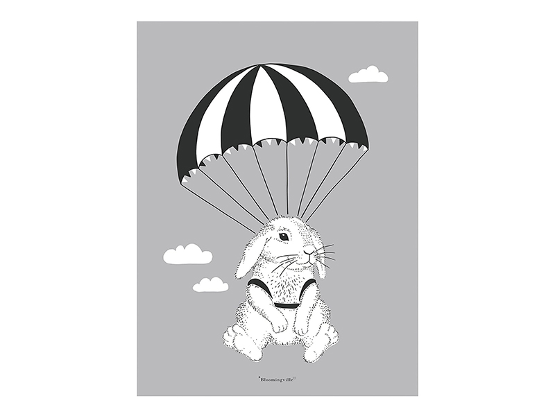 Bloomingville Kinderposter 40 x 30 cm Fallschirm mit Hase grau Bloomingville Kinderposter 40 x 30 cm Fallschirm mit Hase grau