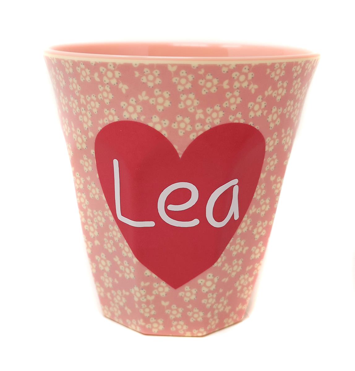 Elfenstall Rice Becher mit Wunsch-Namen personalisiert Medium Herz rosa