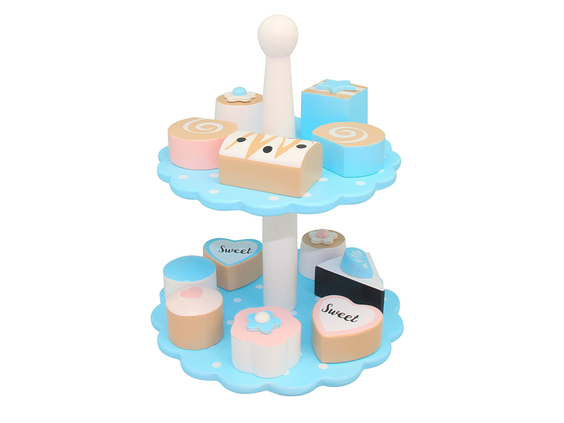 Magni Kuchen-Etagere aus Holz für Kinder mit 12 Leckereien Törtchen Kuchen blau