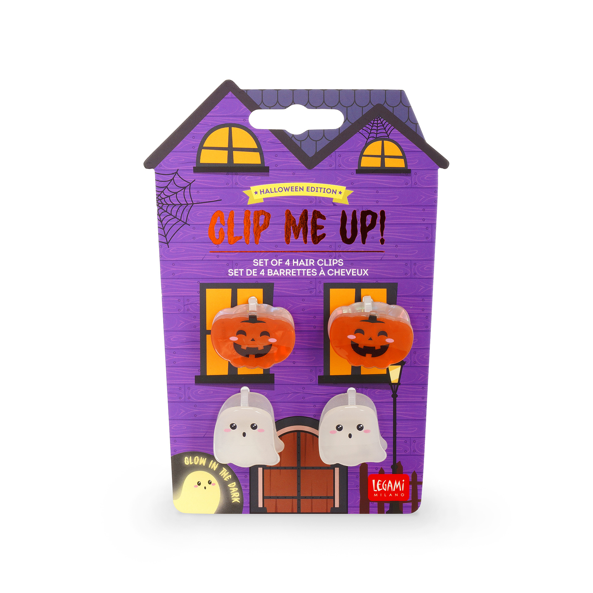 Legami Halloween Set aus 4 Mini-Haarclips Clip me Up Ghost & Pumpkin