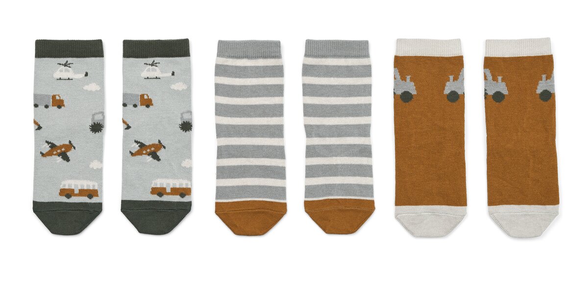Liewood Strümpfe Socken Silas Fahrzeuge Blue 3er Set 17/18 (0-6 Monate)