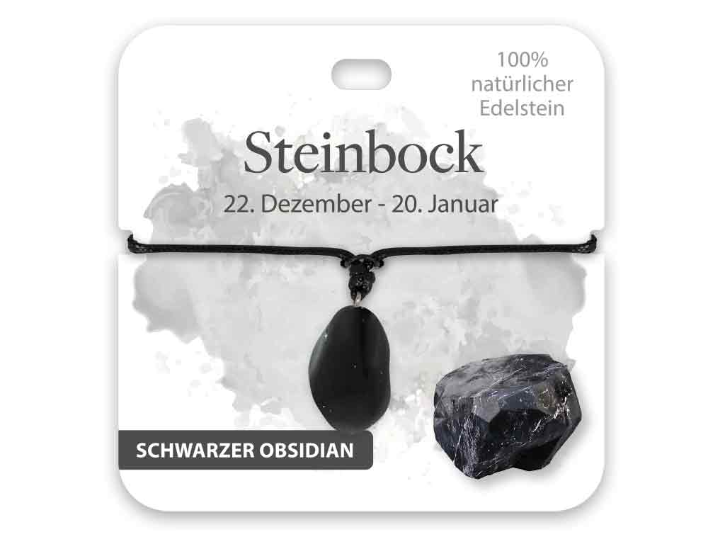 BB Klostermann Edelstein Kette Schwarzer Obsidian Steinbock