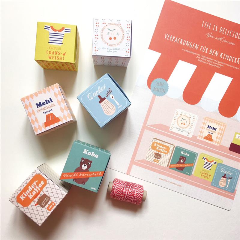Life is Delicious Bastelbogen DIY Verpackungen für Kinderkaufladen Life is Delicious Bastelbogen DIY Verpackungen für Kinderkaufladen