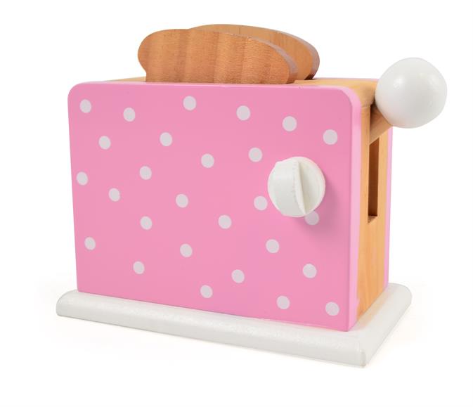 Magni Holz-Toaster mit Pop-Funktion mit Toastscheiben in Rosa mit Punkten