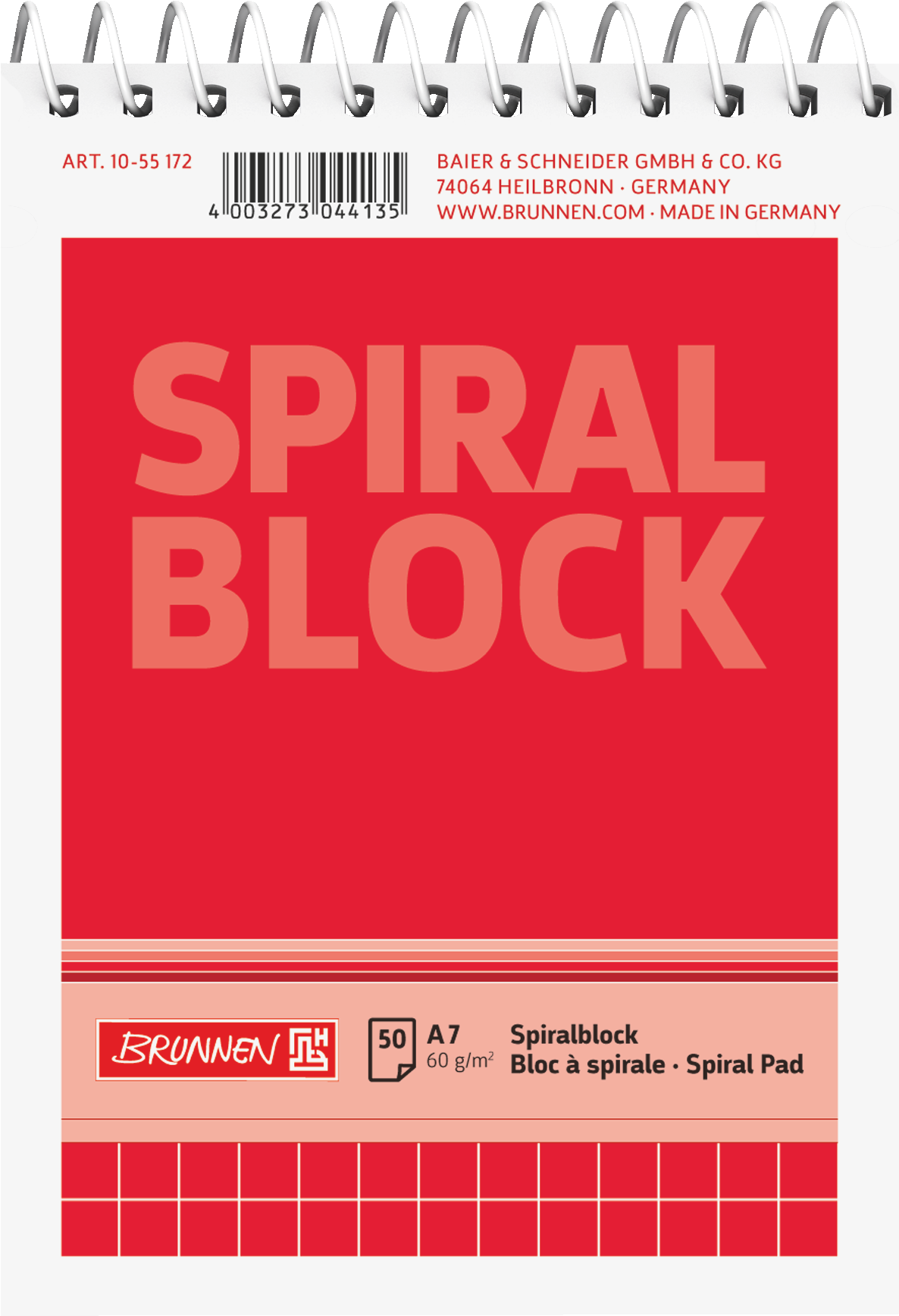 Brunnen Spiralnotizblock A7 kariert 50 Blatt rot