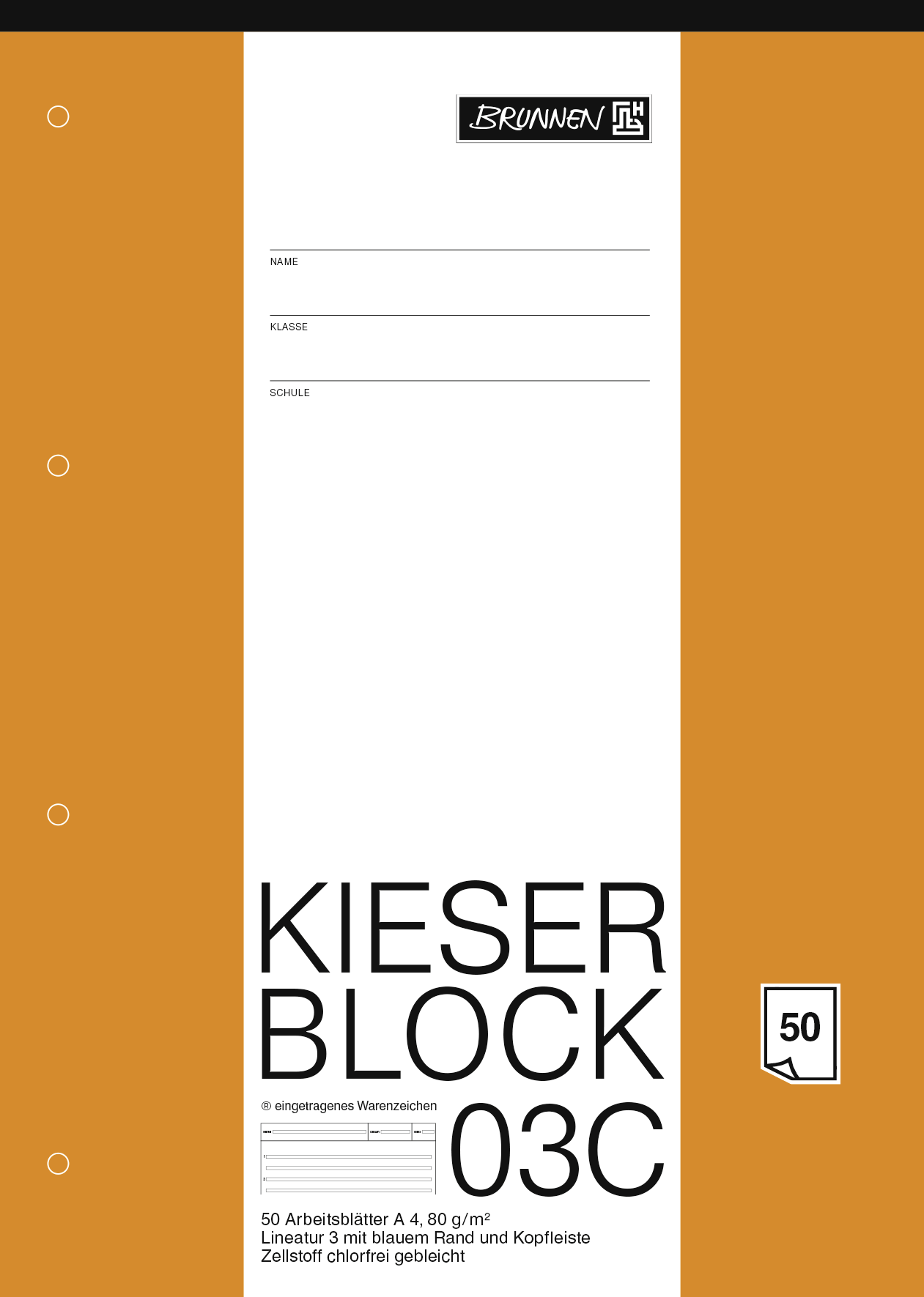 Brunnen Kieserblock Din A4 Lineatur 3 liniert mit blauem Rand