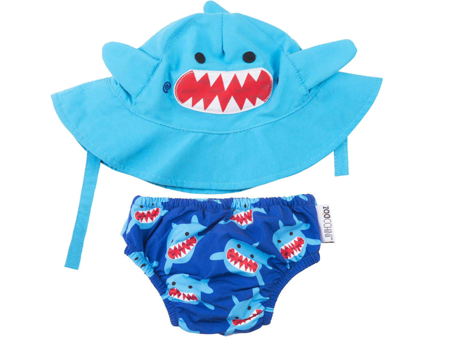 Zoocchini Baby Set mit Badewindel und Sonnenhut Hai 3 - 6 Monate