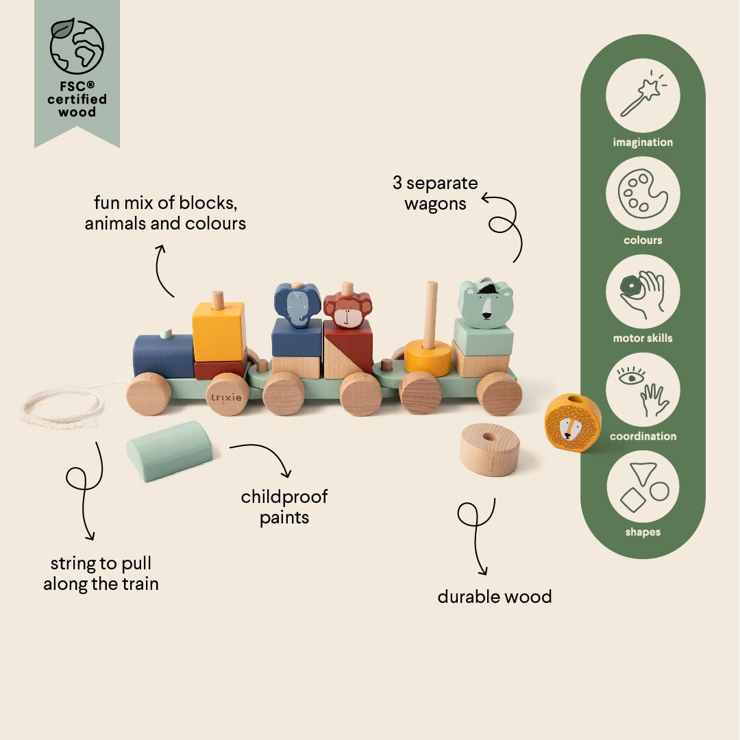 Trixie Baby Holz-Steckzug Hinterherzieh-Zug Tiere