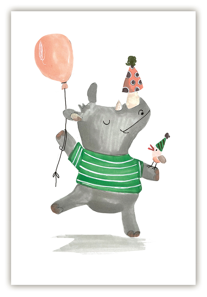 Acte tre Postkarte Grußkarte Nashorn mit Ballon