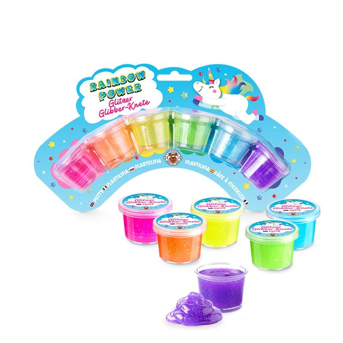 Trendhaus Rainbow Power Glitzer Glibber Knet Set 6 x 15g 