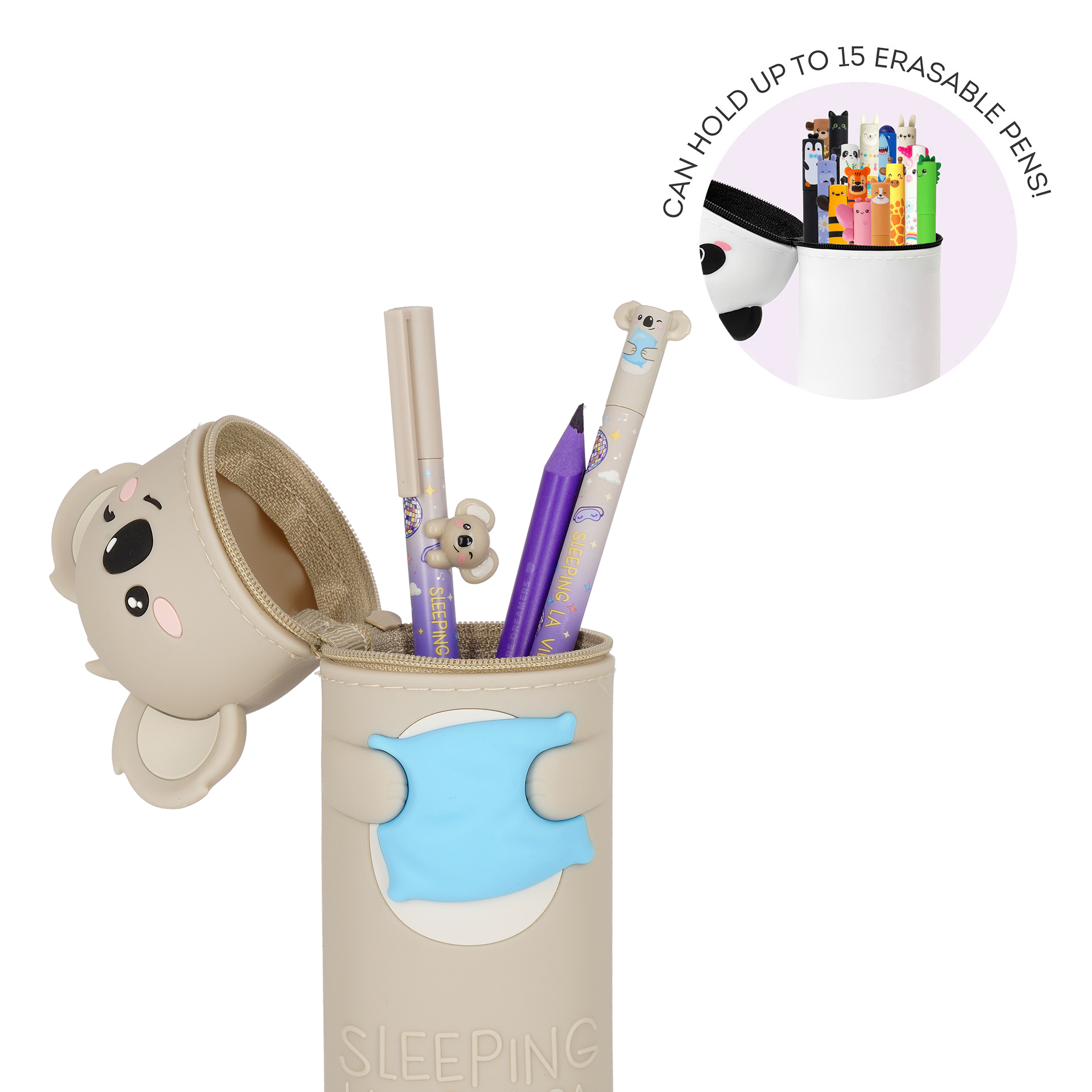 Legami 2 in 1 Federmäppchen Silikon Kawaii Sleeping la Vida Loca Koala