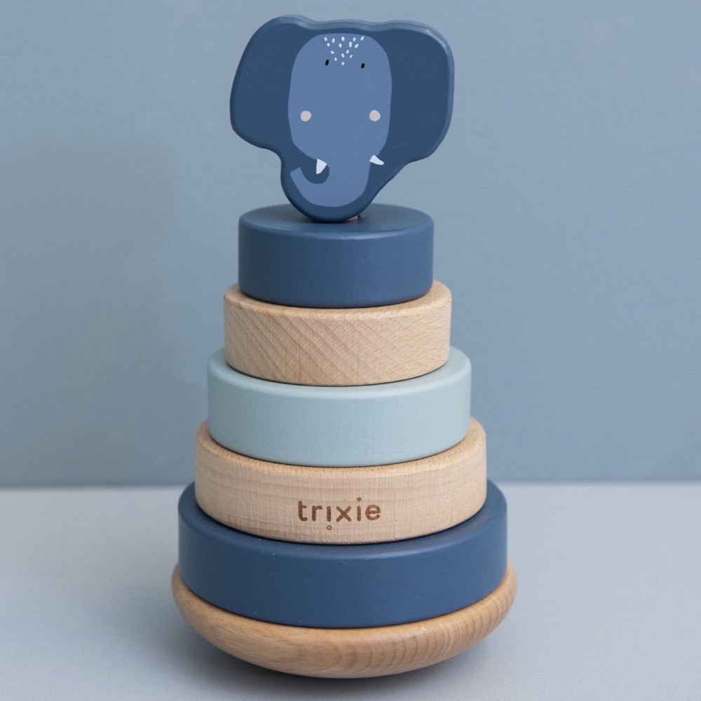 Trixie Baby Stapelturm mit Ringen aus Holz Mrs. Elephant Elefant blau