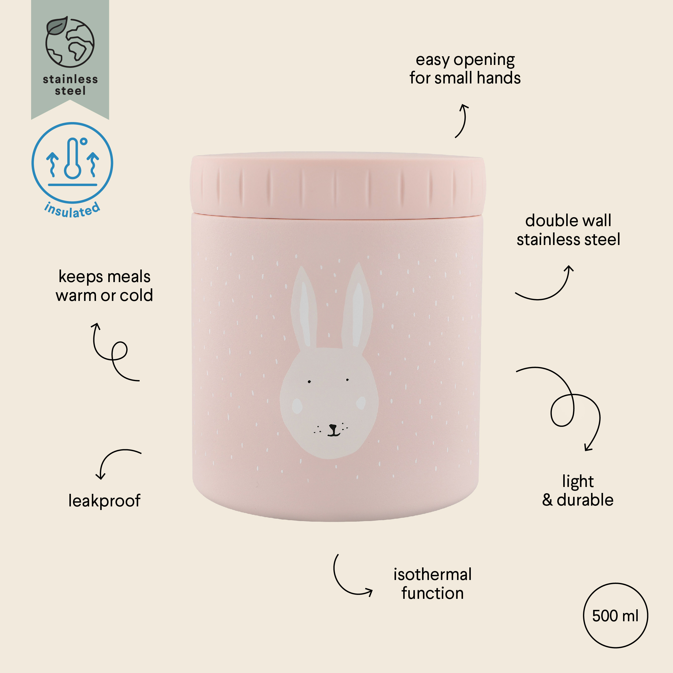 Trixie Isolierbehälter Lunchbox aus Edelstahl Mrs Rabbit 300 ml