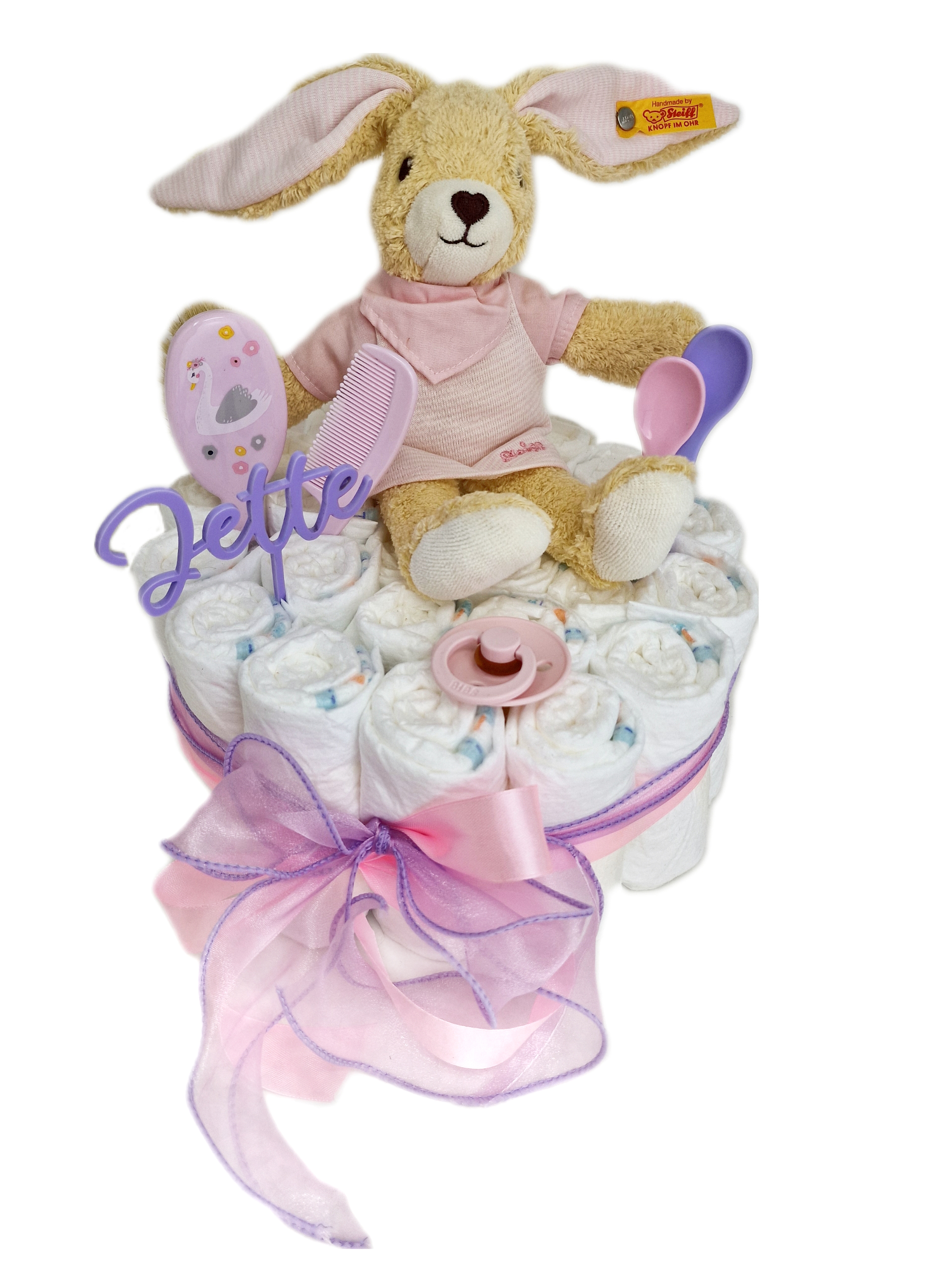 Windeltorte Pamperstorte mit Kuscheltier Steiff Hase Rosa Windeltorte Pamperstorte mit Kuscheltier Steiff Hase Rosa