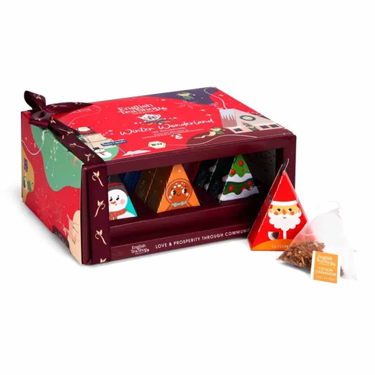 English Tea Shop Teegeschenk mit Schleife Winter Wonderland Bio 12 Pyramidenbeutel