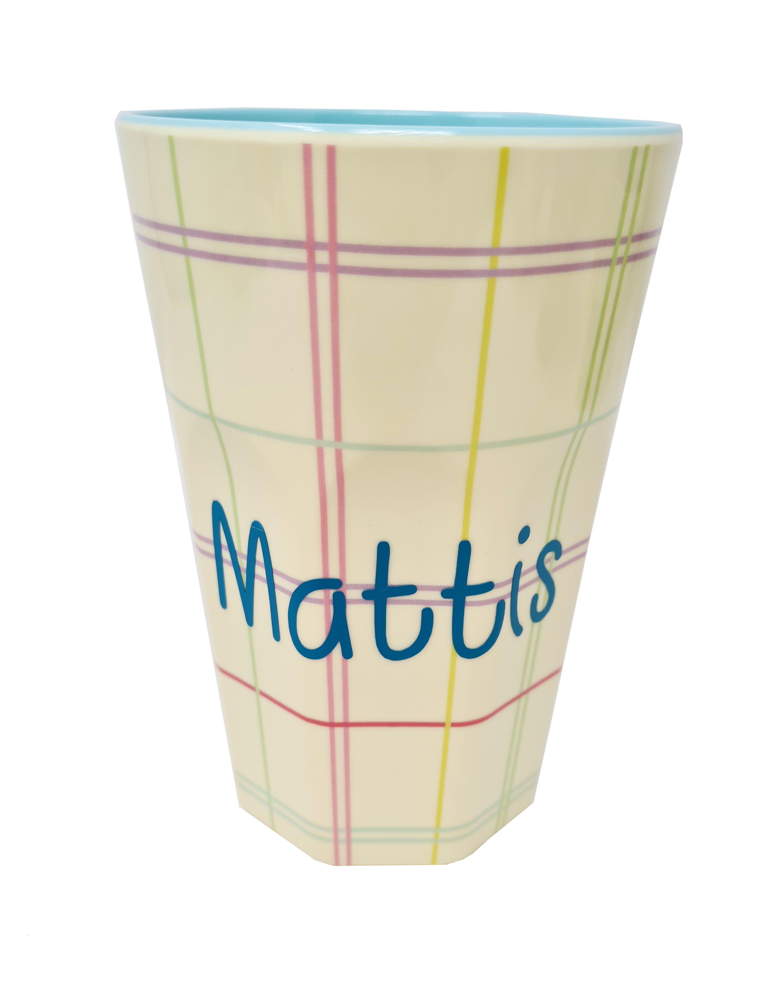 Elfenstall Rice Becher mit Wunsch-Namen personalisiert Large Karomuster Creme