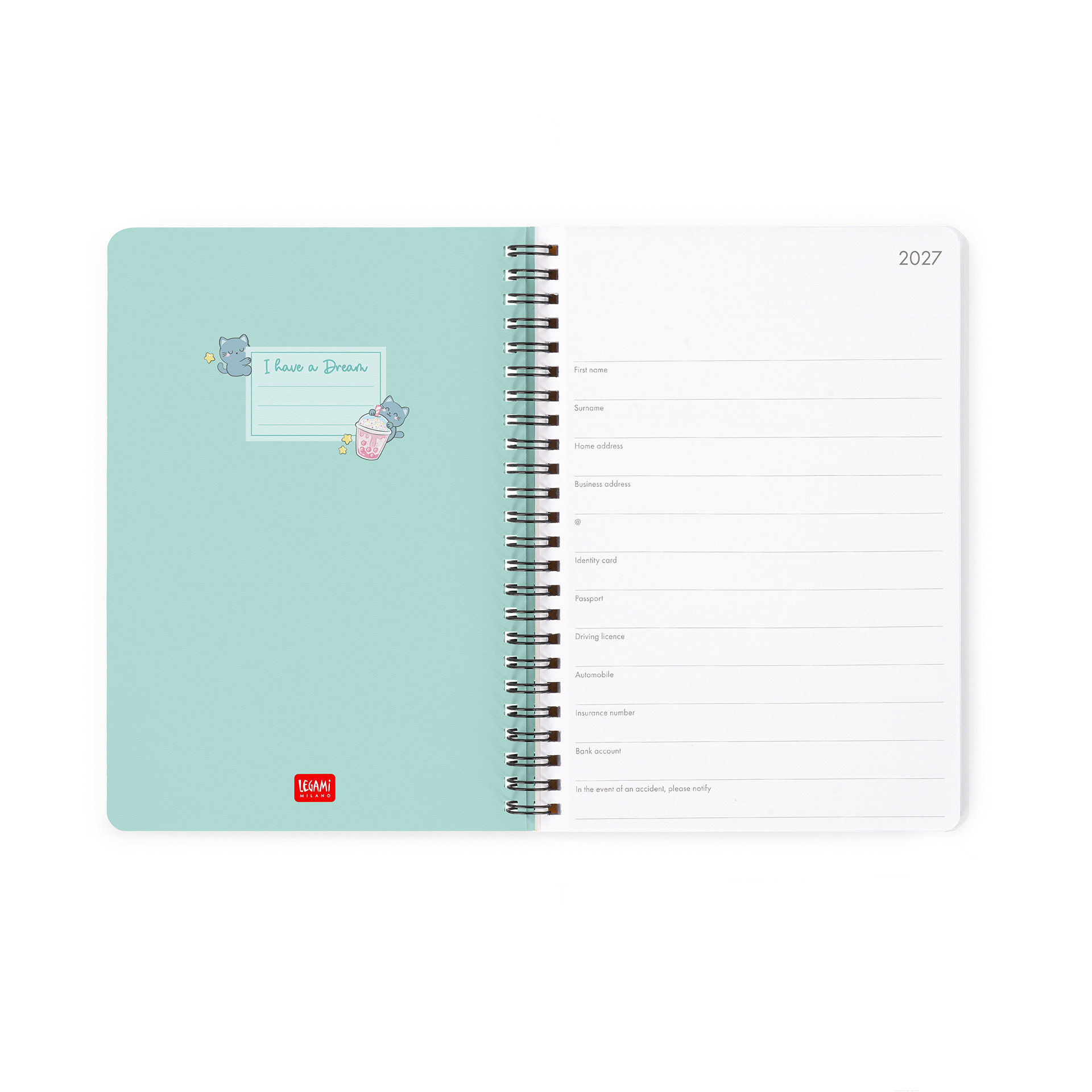 Legami Foto Wochenplaner Kalender 2026/2027 Medium Kitty Bubble Tea