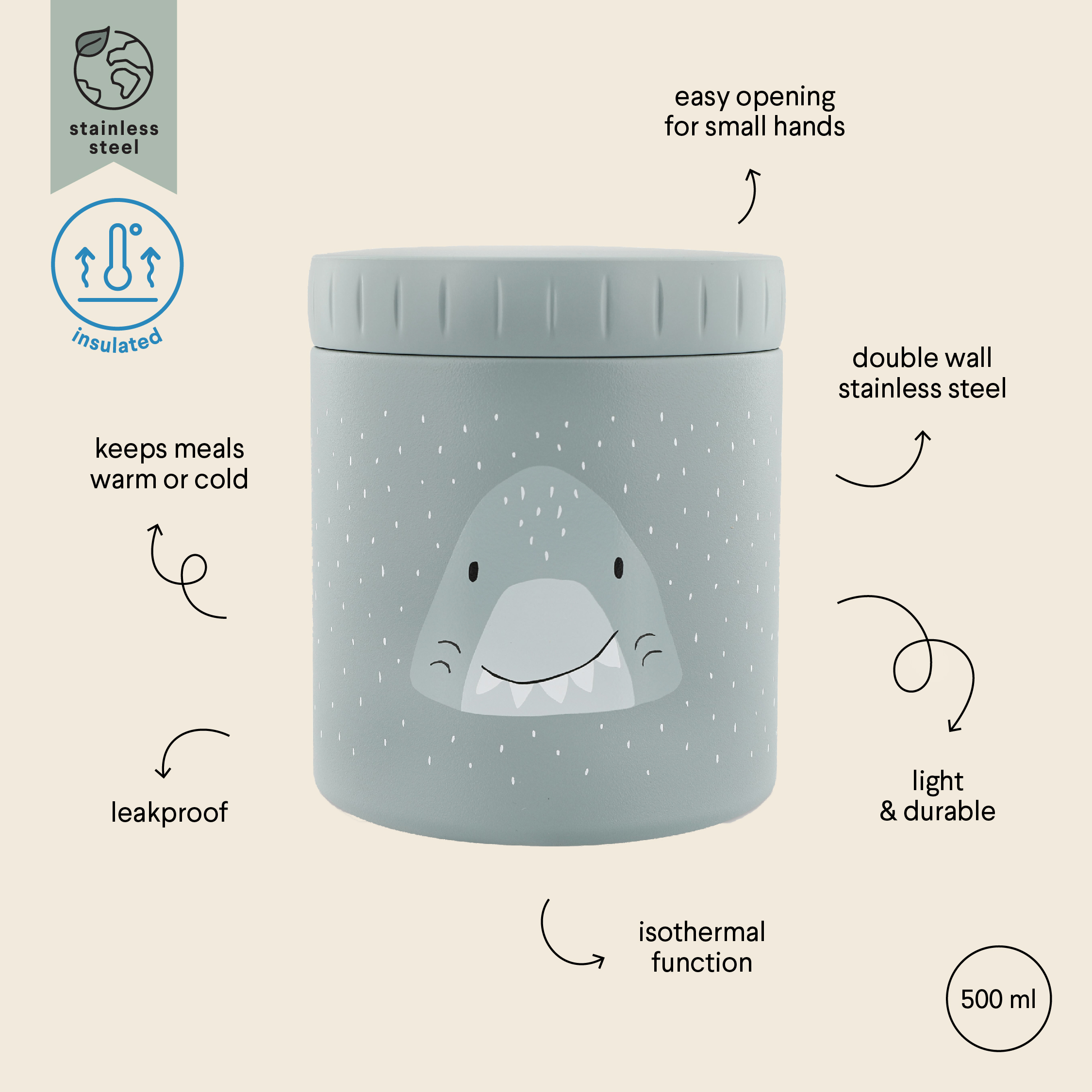 Trixie Isolierbehälter Lunchbox aus Edelstahl Mr Shark Hai grau 300 ml Trixie Isolierbehälter Lunchbox aus Edelstahl Mr Shark Hai grau 300 ml