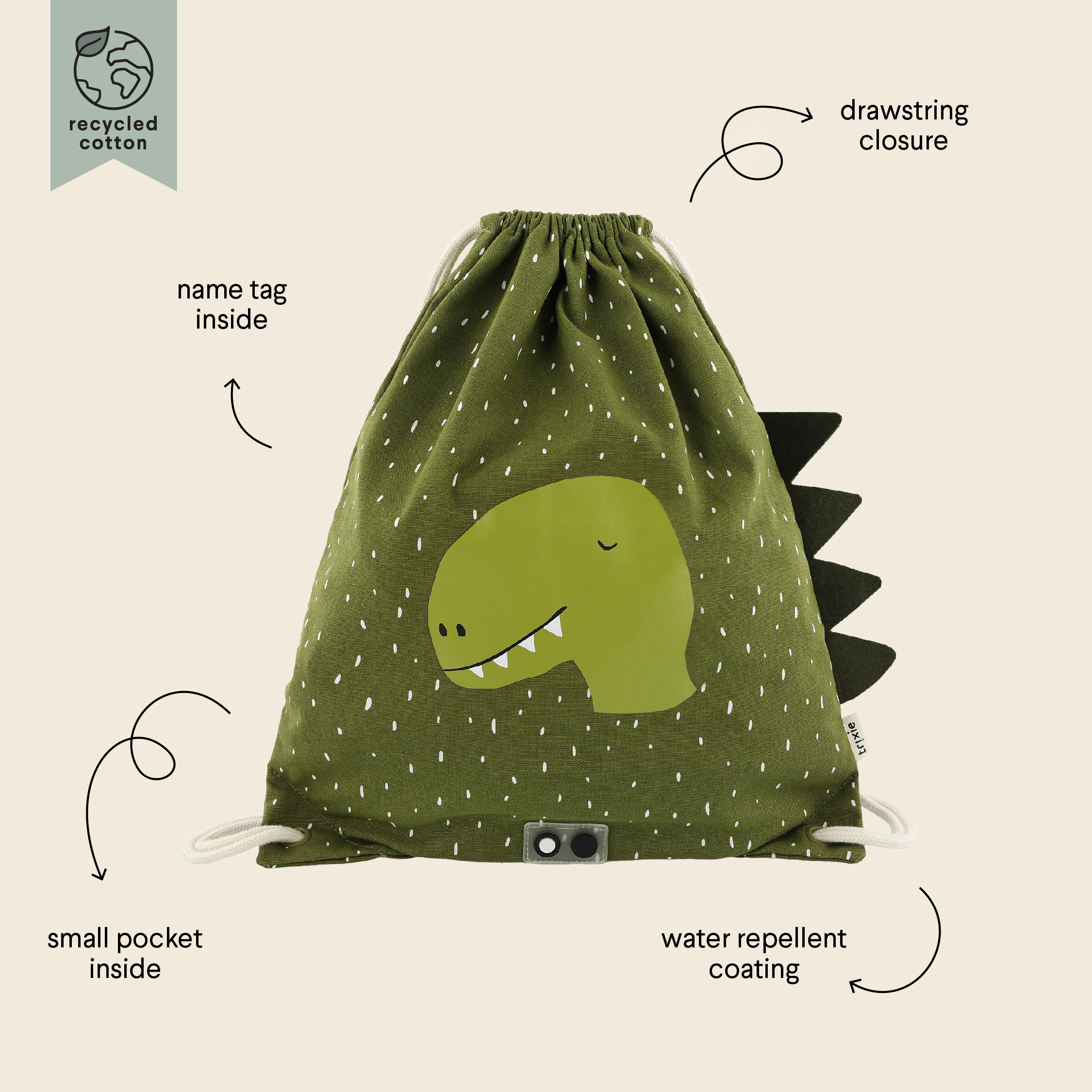 Trixie Turnbeutel Turntasche Mr Dino Dinosaurier Grün Trixie Turnbeutel Turntasche Mr Dino Dinosaurier Grün