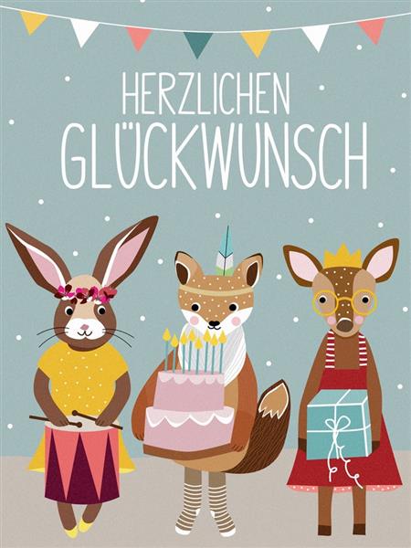 Nellie & Finn Postkarte Herzlichen Glückwunsch