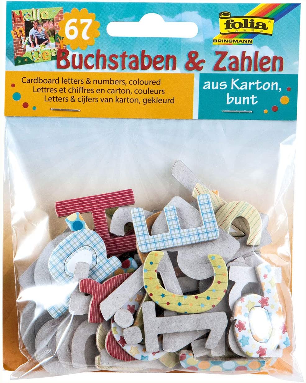 Folia Stanzteile Buchstaben & Zahlen aus Karton bunt