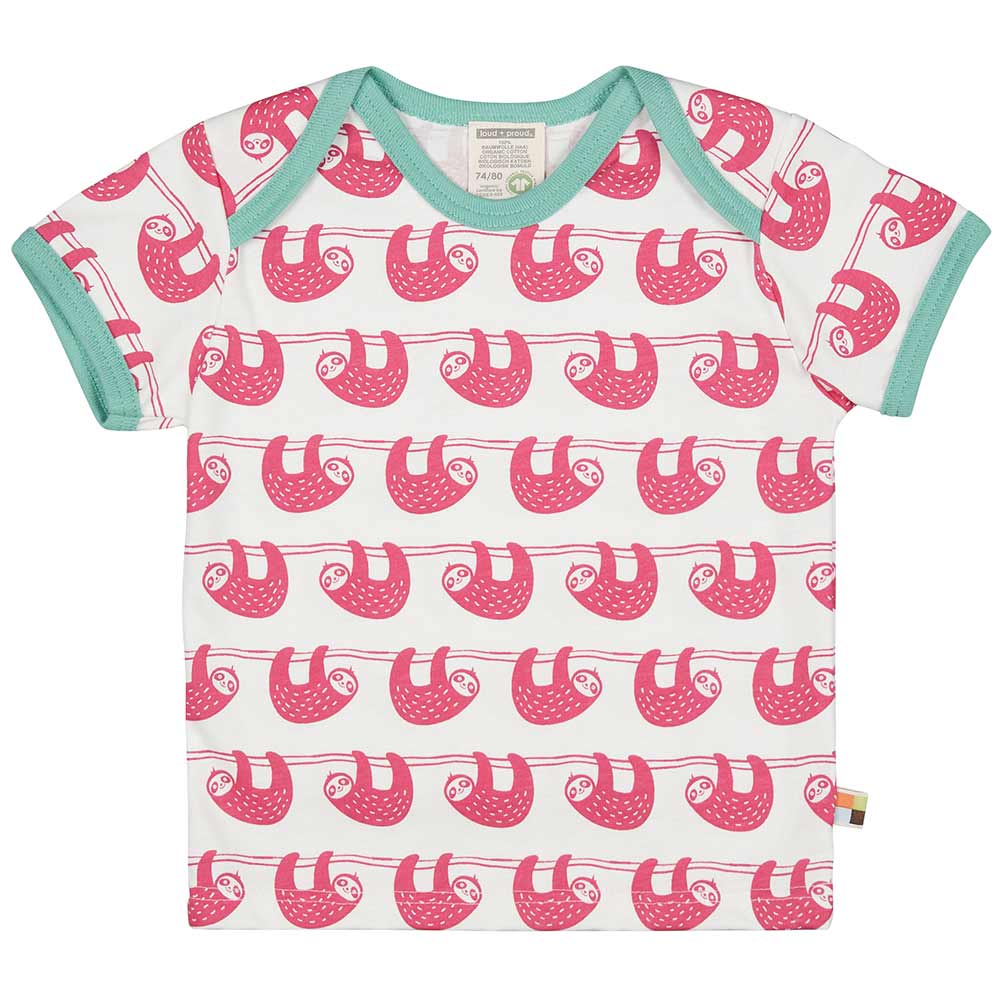 Loud + Proud Kinder T-Shirt Faultier 1034 Pink 98/104