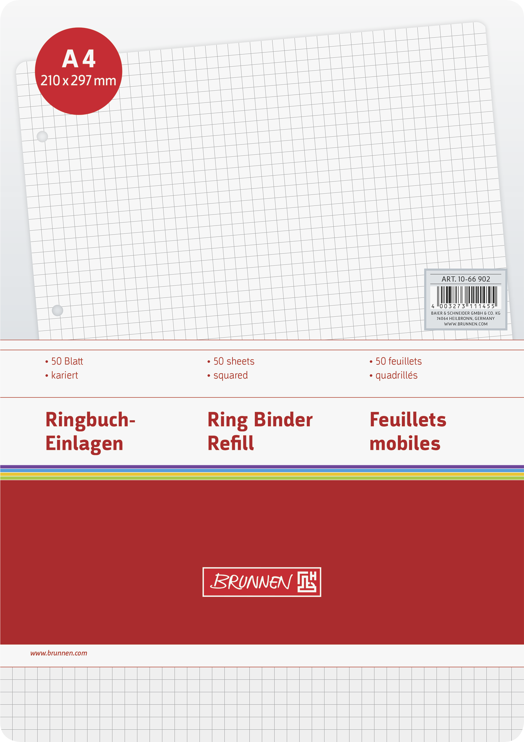 Brunnen Ringbucheinlagen Din A4 kariert 50 Blatt