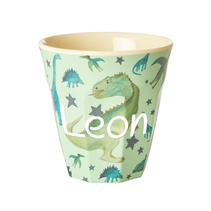Elfenstall Rice Becher mit Wunsch-Namen personalisiert Dino Medium