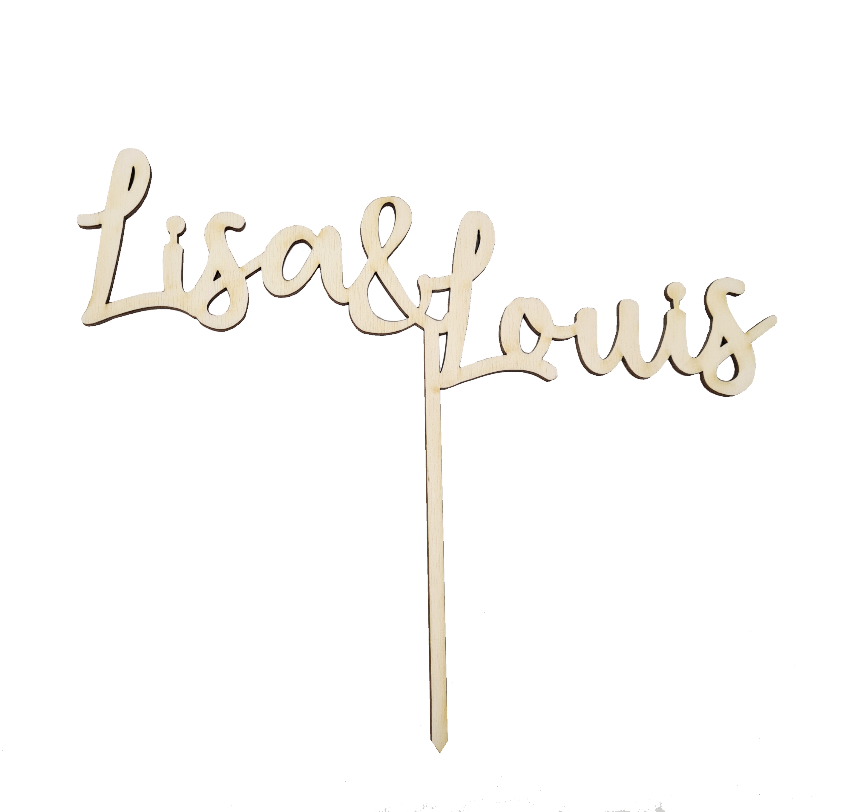 Personalisierter Topper aus Holz mit Wunschname zweizeilig